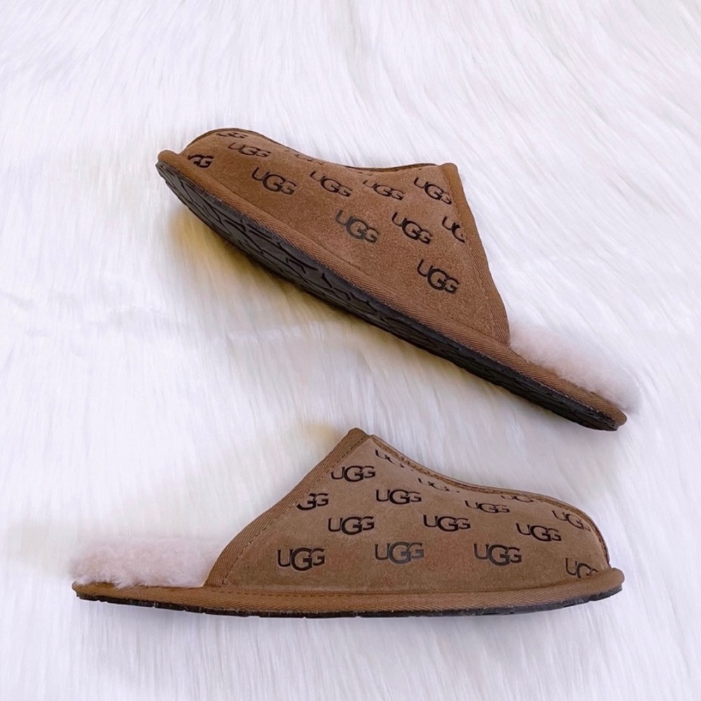 UGG Women's Pearle Embossed Logo
Chestnut Suede Slippers New In Box